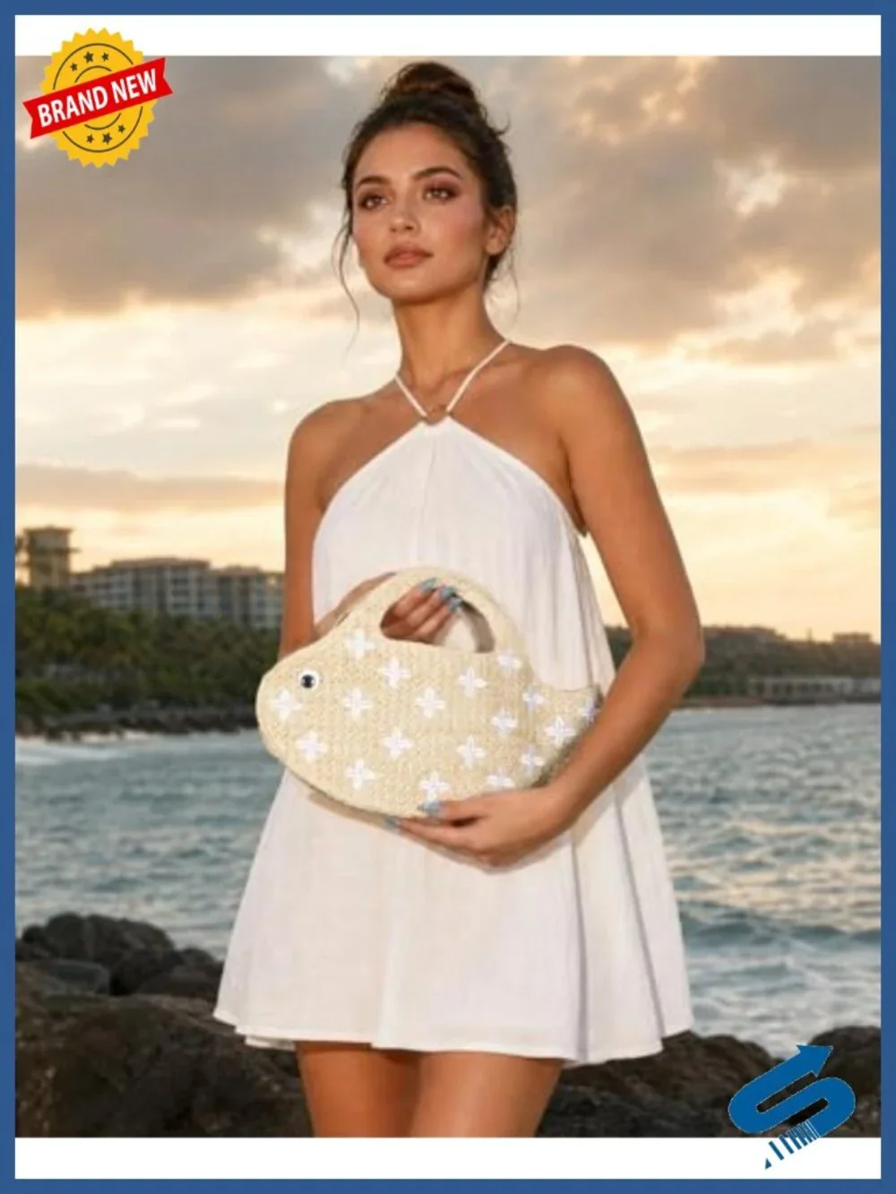 Fish Shaped Straw Woven Purse for Women Summer Beach Raffia Clutch Handbag Tote